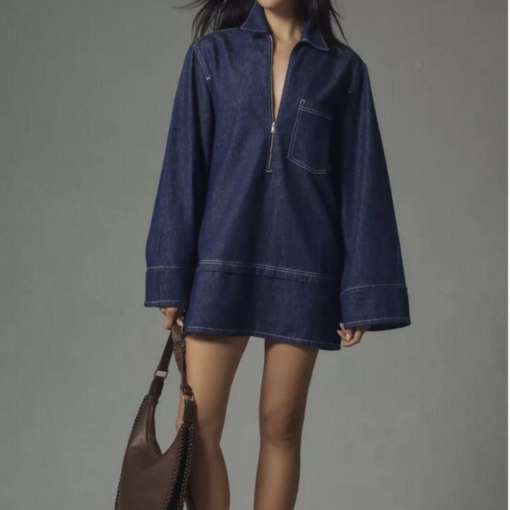 Anthropologie Women's Navy and Blue Dress